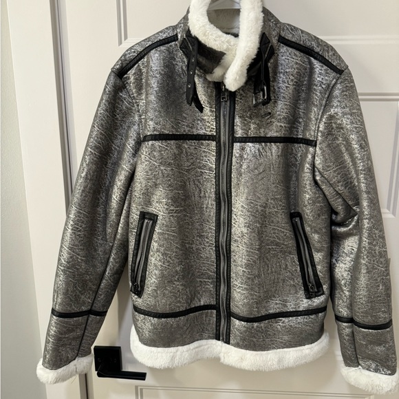 Silver faux fur lined coat - Picture 3 of 5